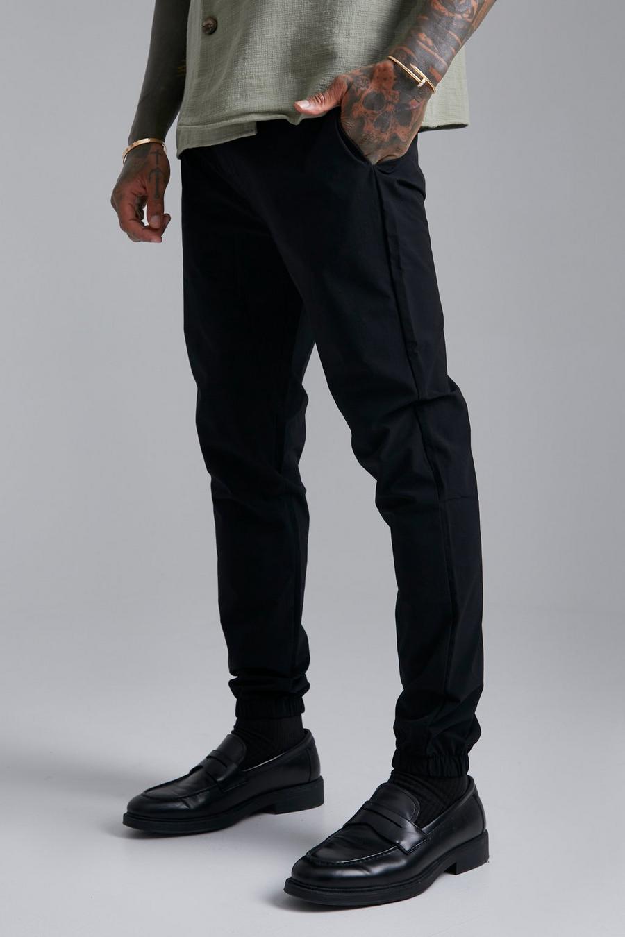 Pantaloni Slim Fit in Stretch tecnico con vita fissa, Black negro