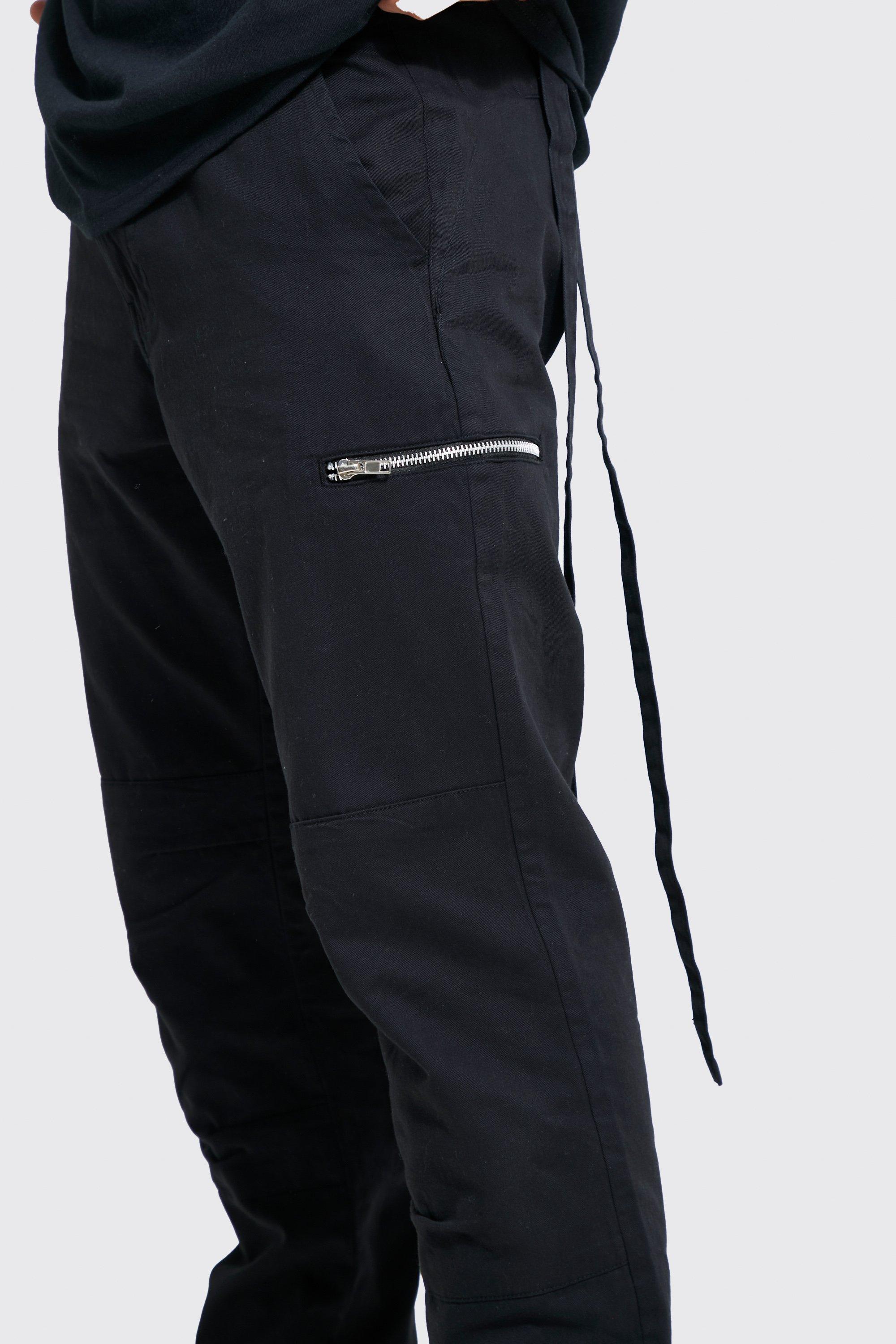 straight leg black cargo trousers