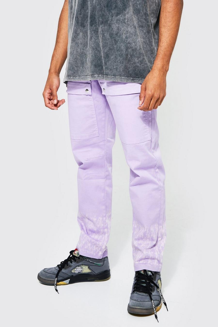 Lilac Elastic Waist Straight Fit Popper Pocket Cargo  image number 1