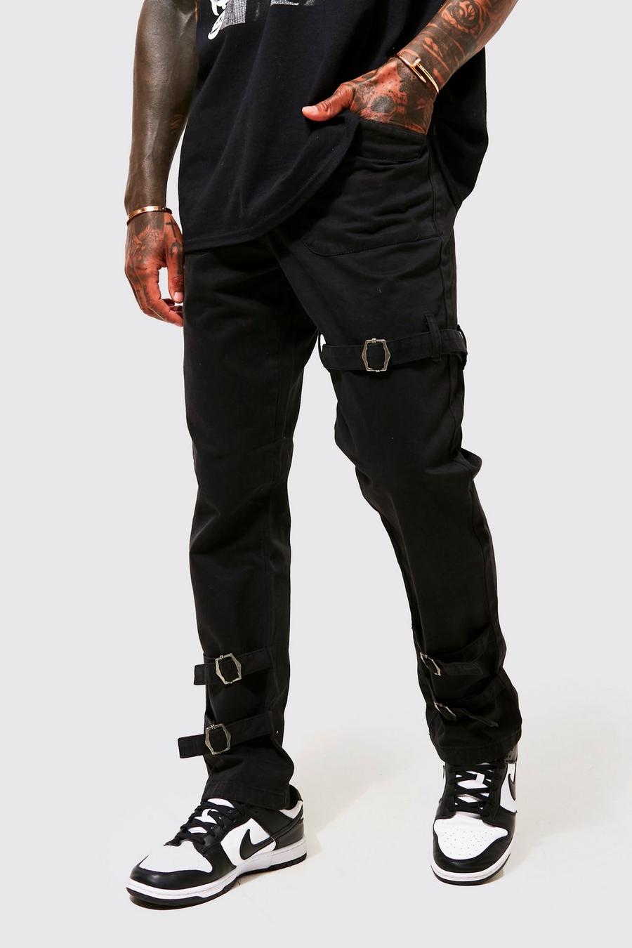 Pantalón recto con tiras en la pernera, Black negro image number 1
