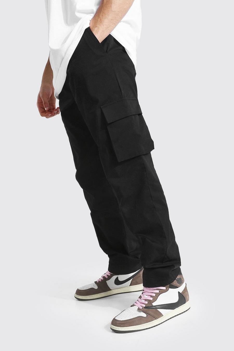 Black schwarz Relaxed Fit Cargo Chino Trousers