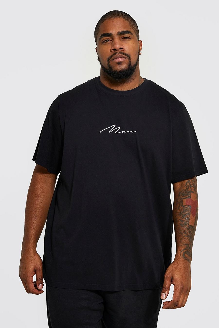 Black svart Plus Man Script T-shirt with REEL Cotton