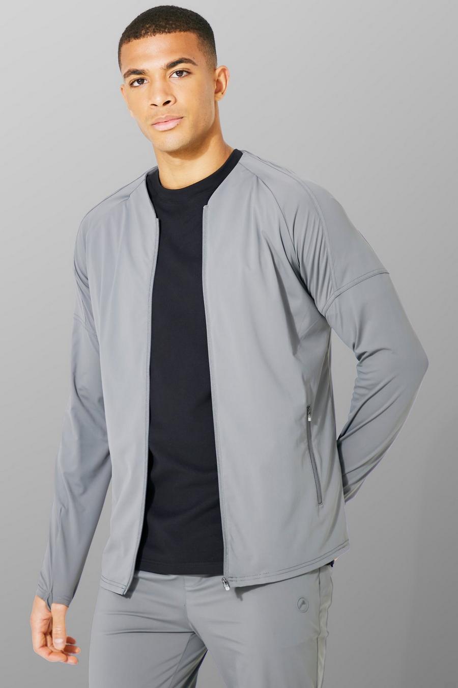 Charcoal Man Active Ultra Stretch Collarless Bomber Jacket image number 1