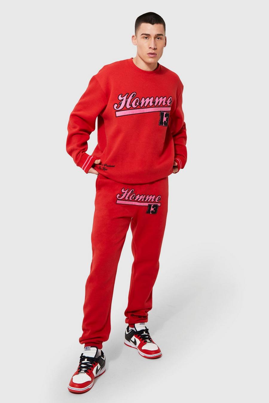 Oversize Sweatshirt-Trainingsanzug mit Homme-Print, Red