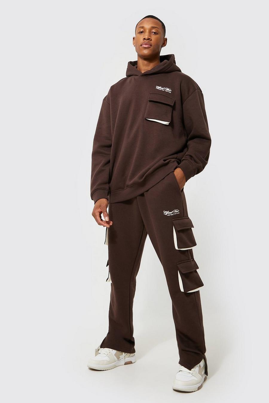 Chocolate brown Official MAN Oversize träningsoverall med huva image number 1