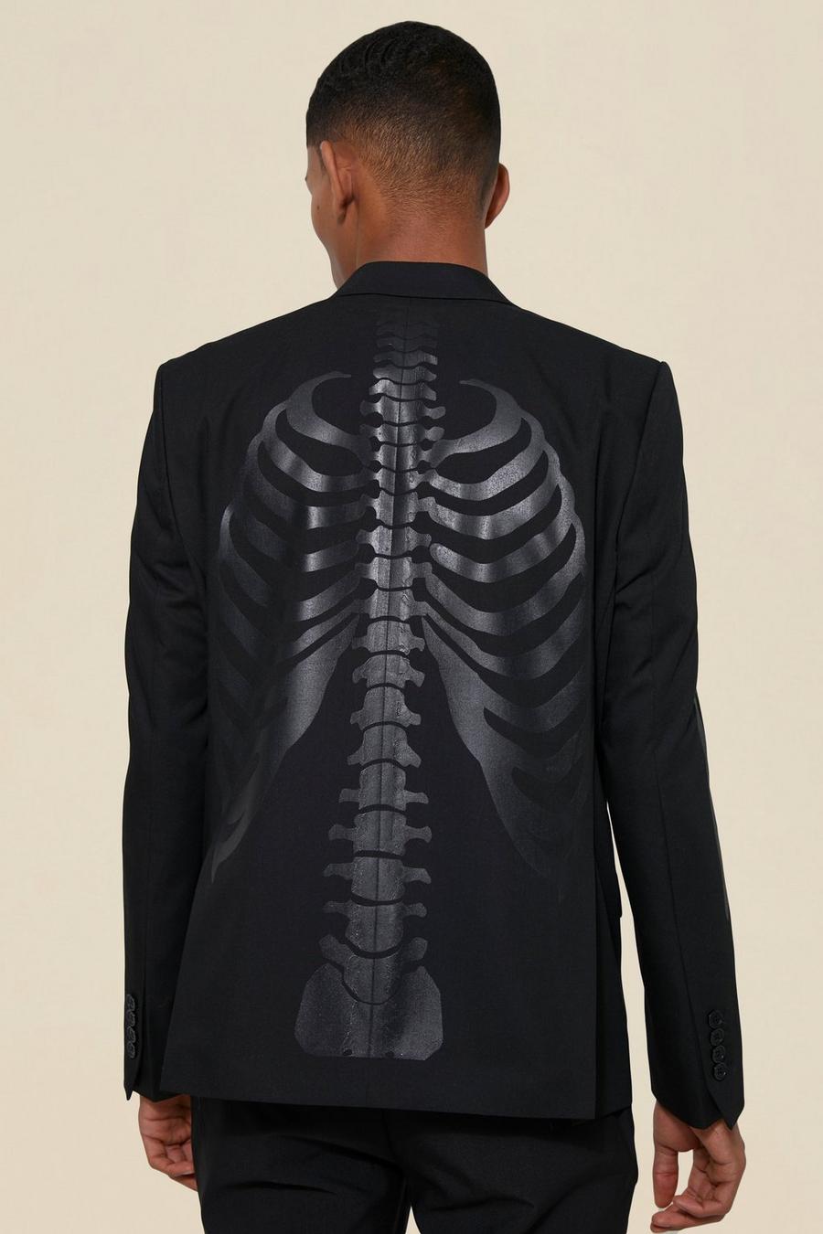 Black Tonal Skeleton Back Print Blazer  image number 1