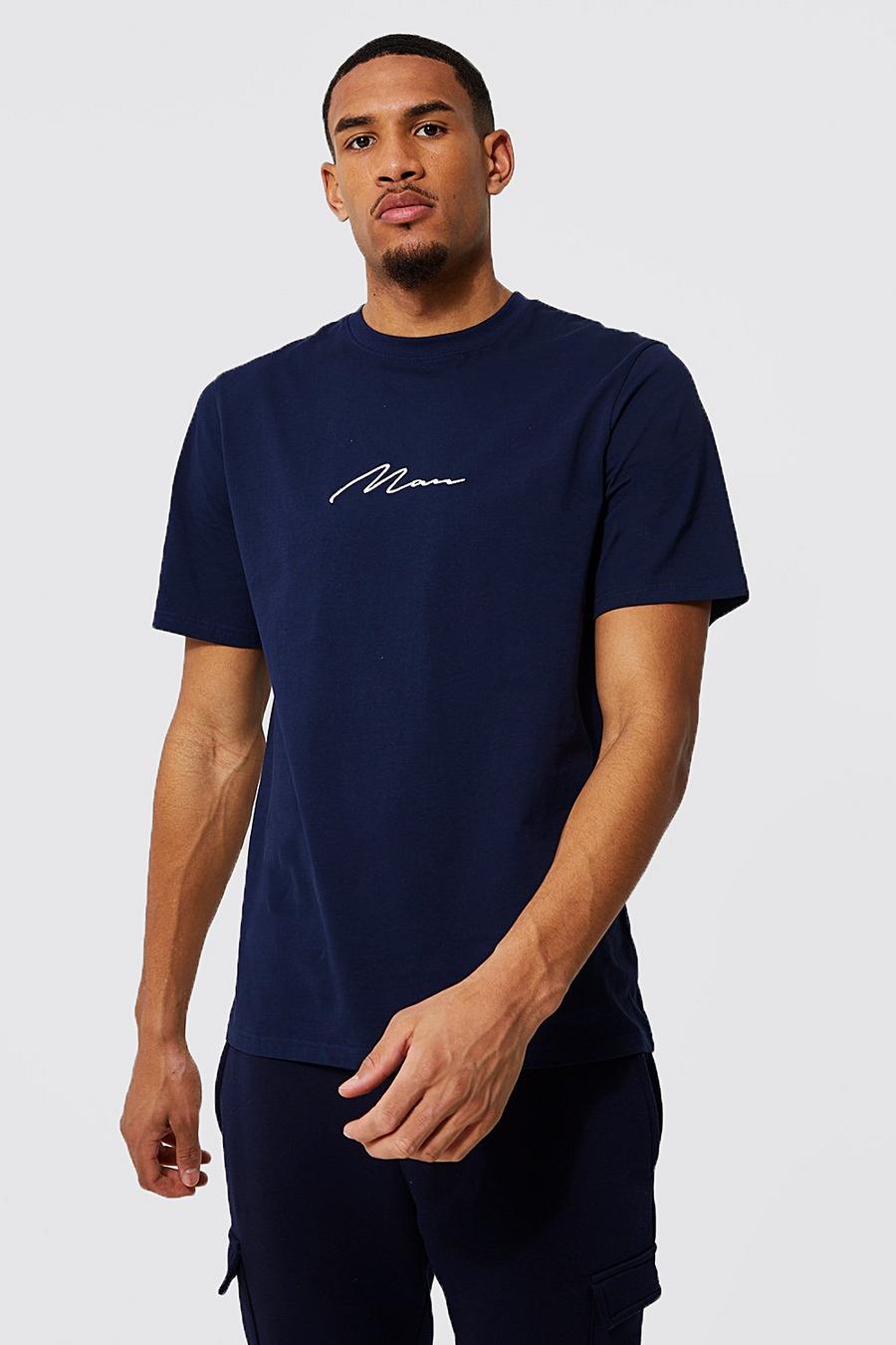 Navy Tall Man T-Shirt Met Tekst Met Reel Katoen image number 1