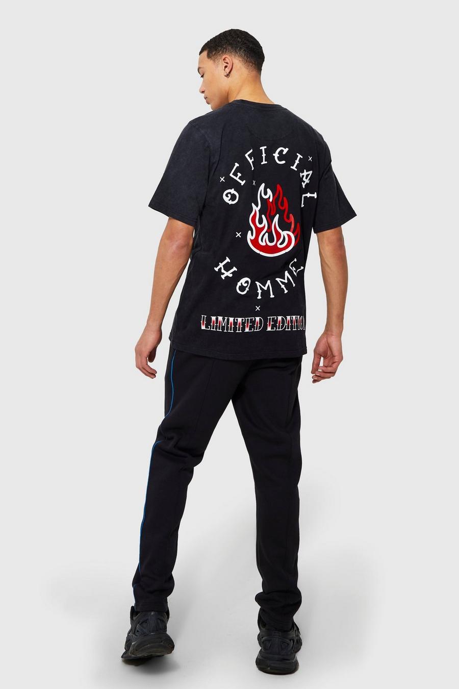 Charcoal Tall Acid Wash T-shirt And Jogger Tracksuit image number 1