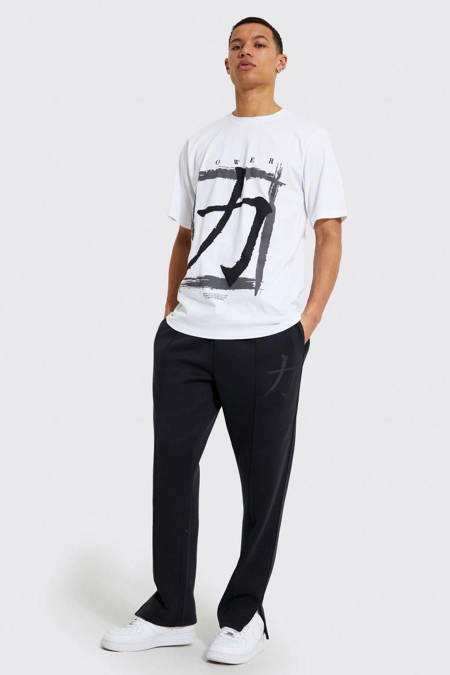 Ecru white Tall Text T-shirt With Split Hem Jogger Tracksuit