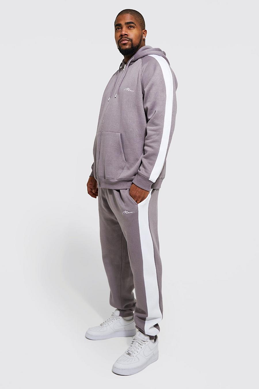 Tuta sportiva Plus Size Man a blocchi di colore con zip, Grey image number 1