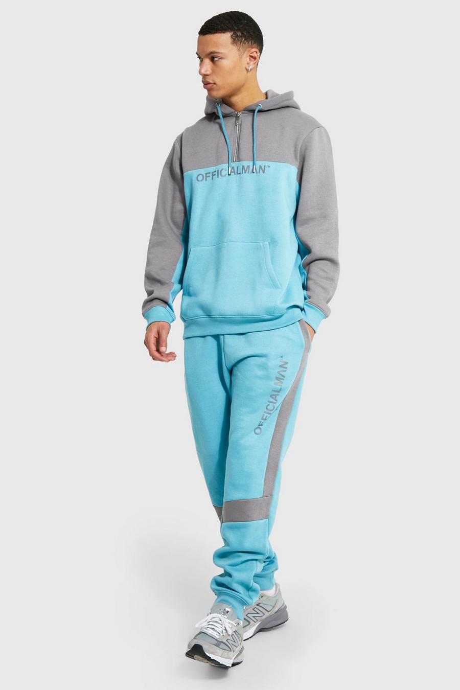 Tuta sportiva Tall Ofcl Man a blocchi di colore con zip corta, Light blue image number 1