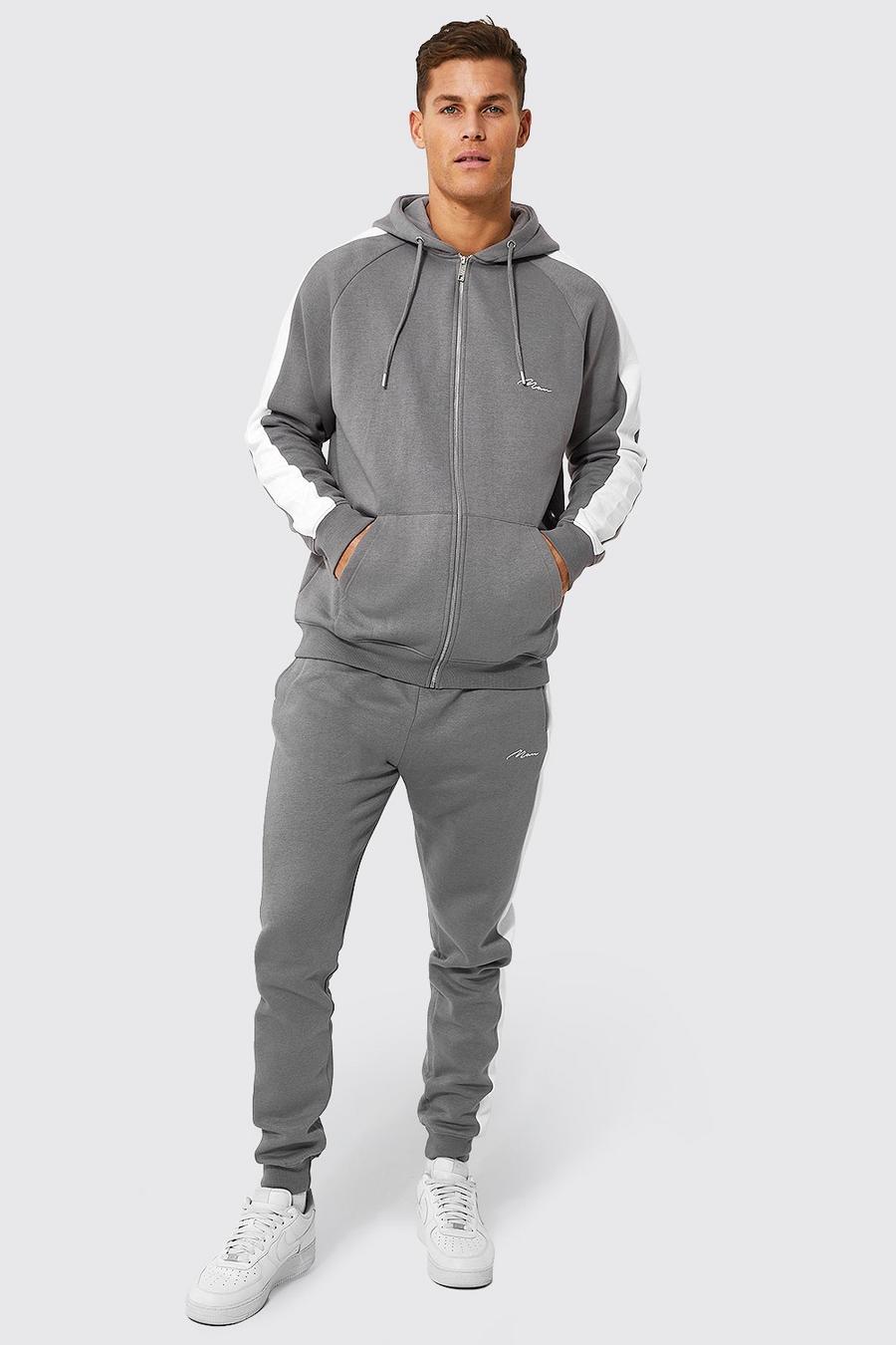 Tuta sportiva Tall Man a blocchi di colore con zip, Grey image number 1