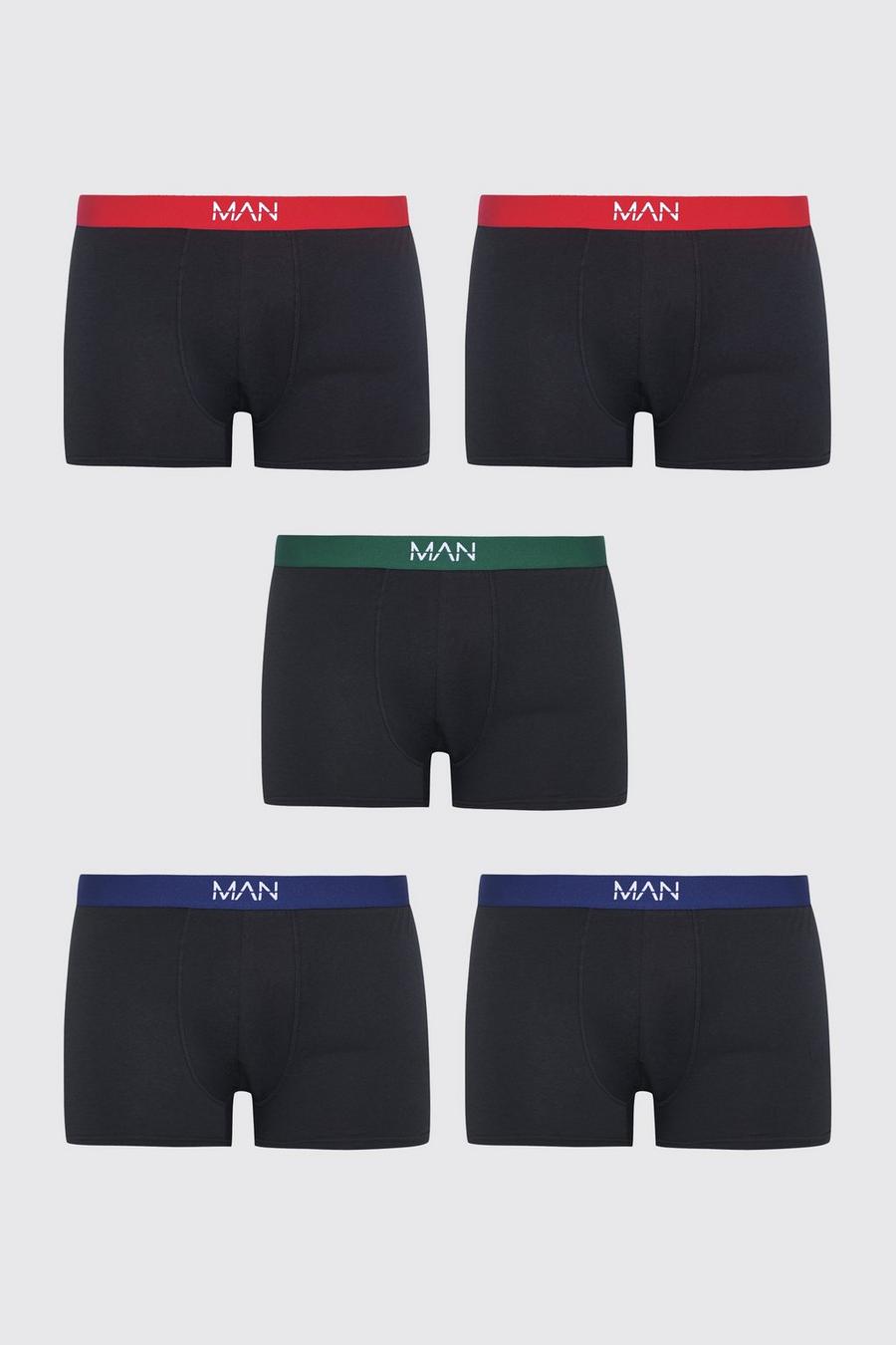 Black Plus Contrast Waistband 5 Pack Classic Boxer image number 1