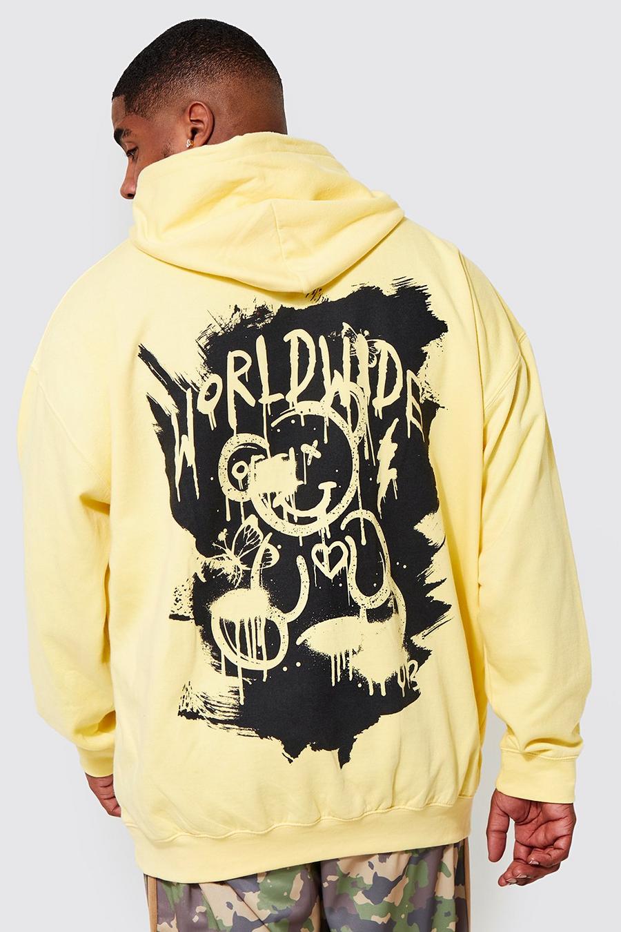 Yellow Plus Teddy Paint Stencil Back Print Hoodie image number 1
