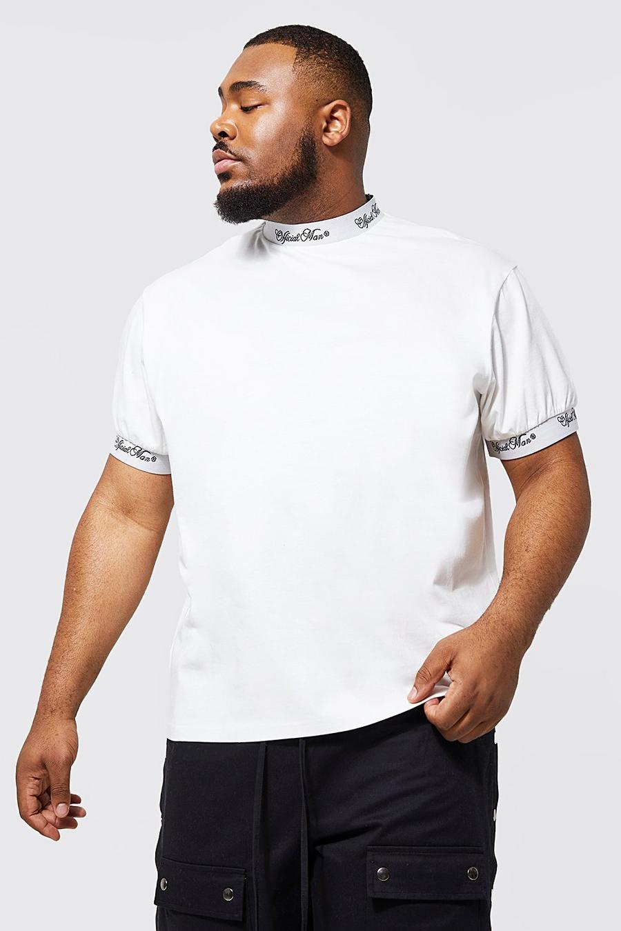 Ecru white Plus Loose Extended Neck Man Rib T-shirt