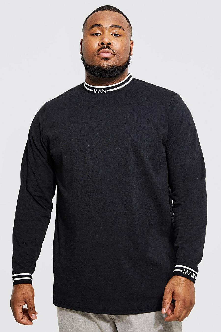 Grande taille - T-shirt long en maille côtelée - MAN, Black image number 1