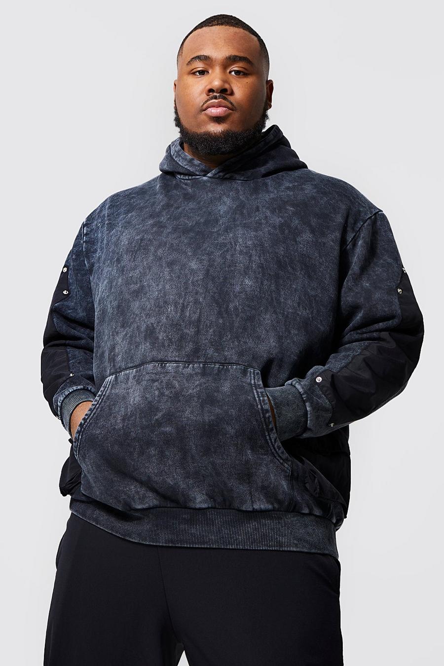 Charcoal Plus Loose Washed Worker Panel Hoodie image number 1