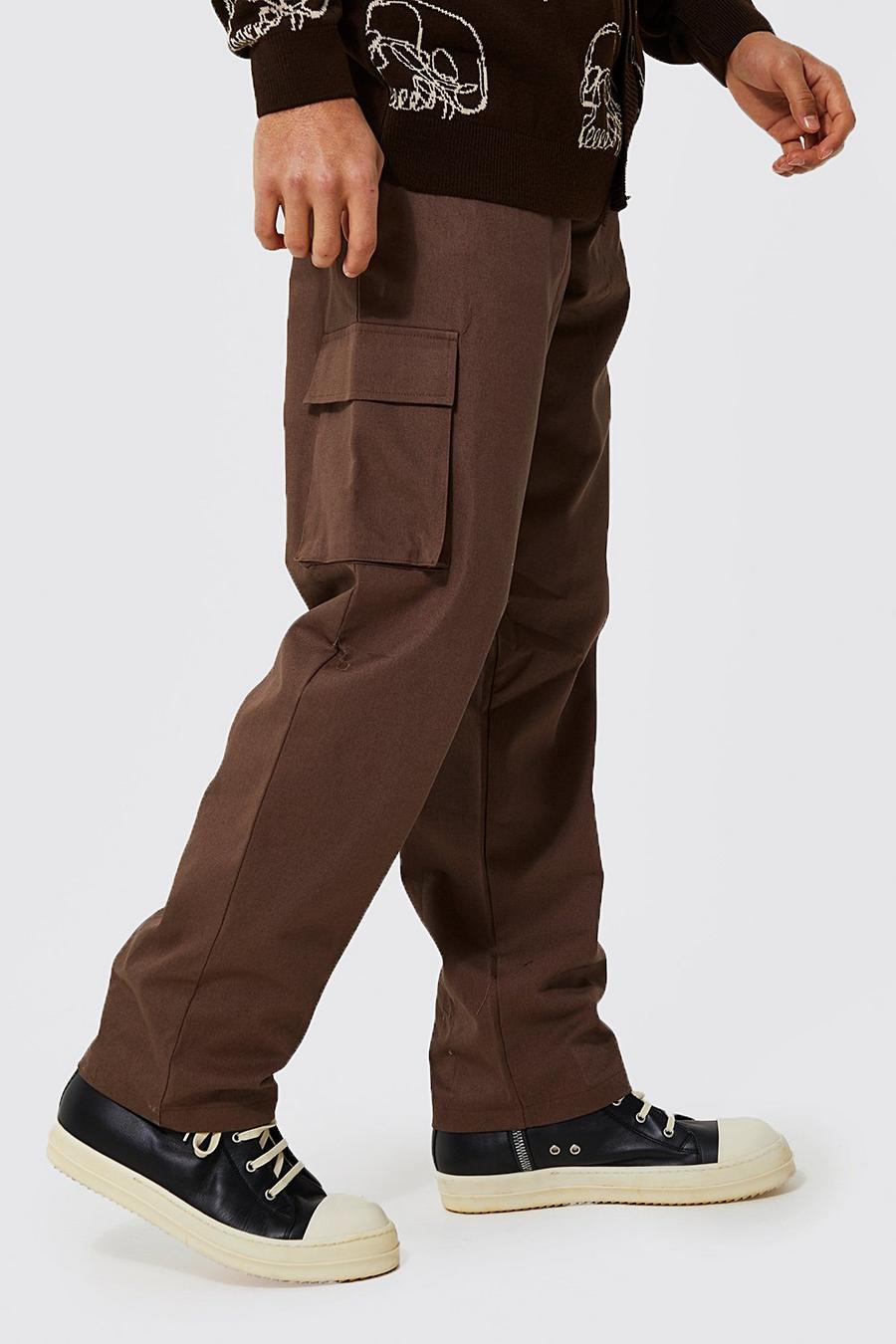 Chocolate marron Fixed Waist Relaxed Fit Cargo Trouser