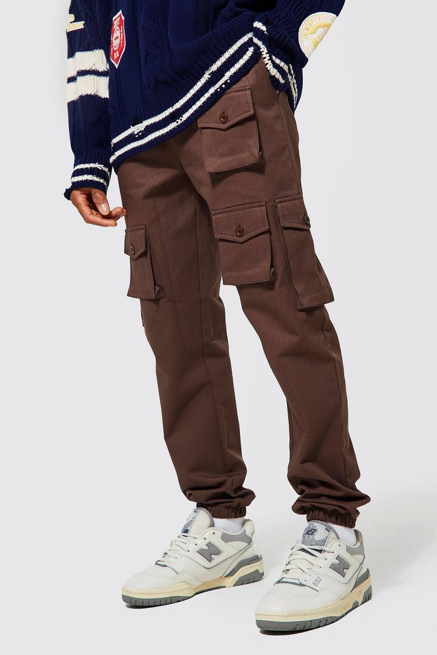 Chocolate brown Relaxed Fit Twill Pocket Detail Cargo Trouser