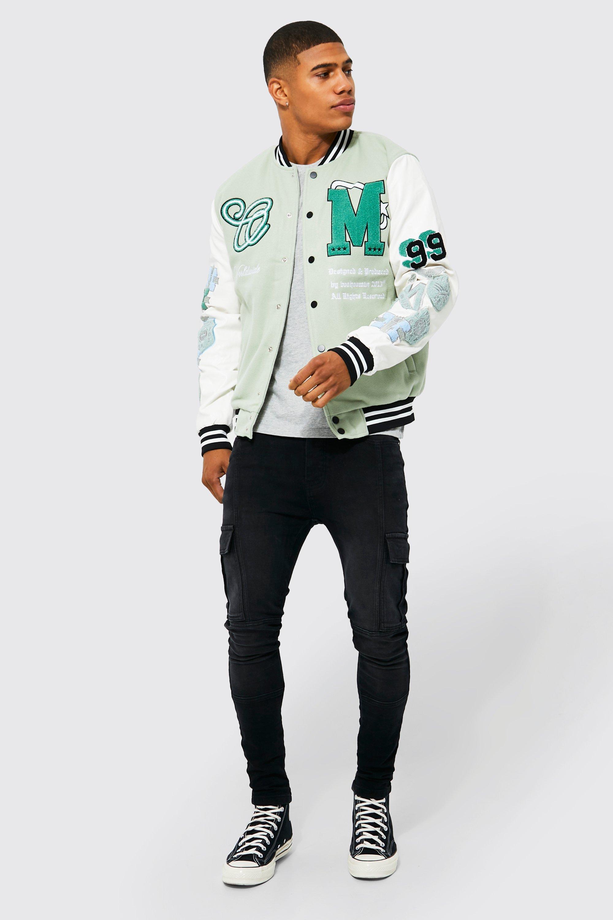 Mens green hot sale varsity jacket