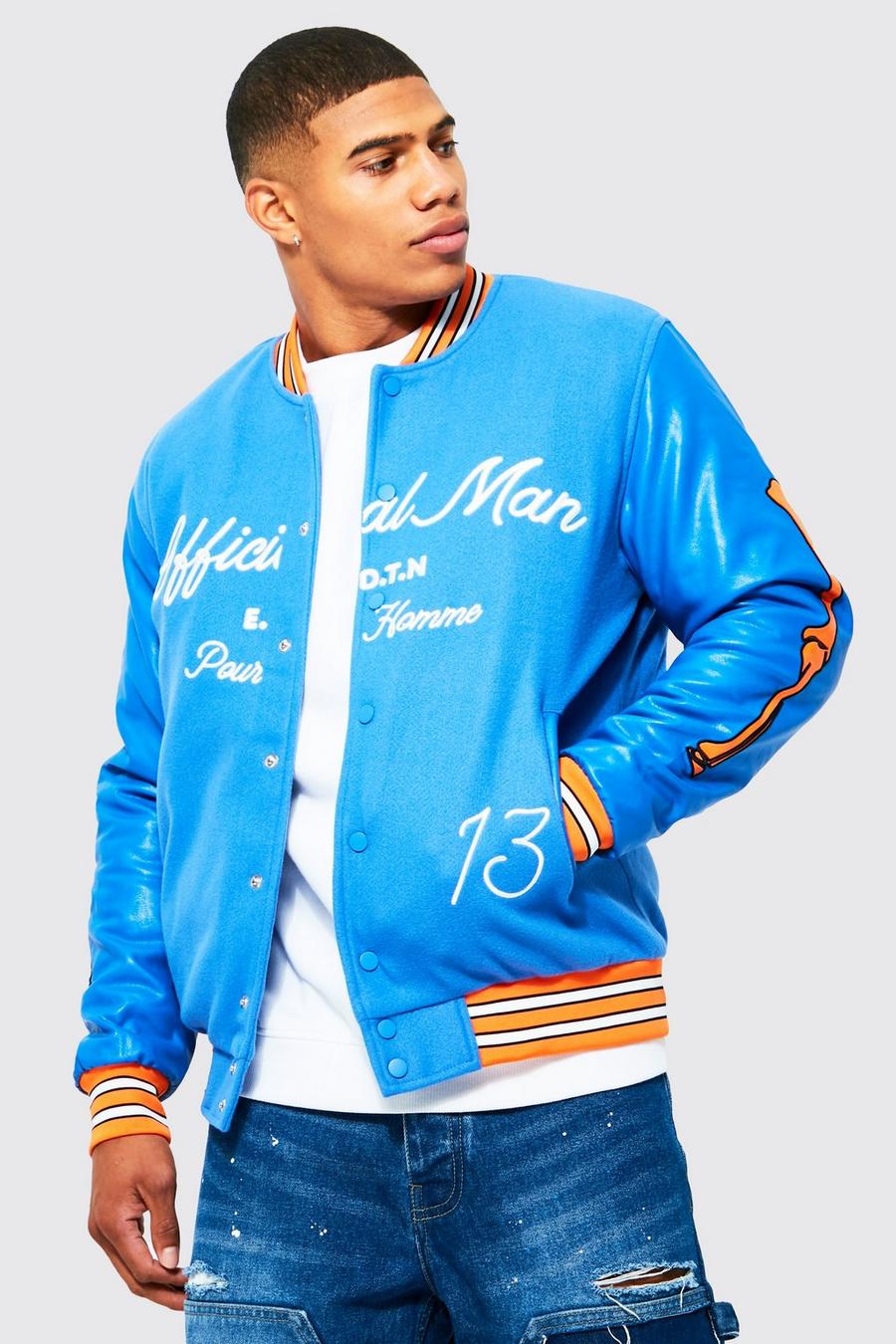 Giacca Official Man stile Varsity con scheletro sul retro, Blue image number 1