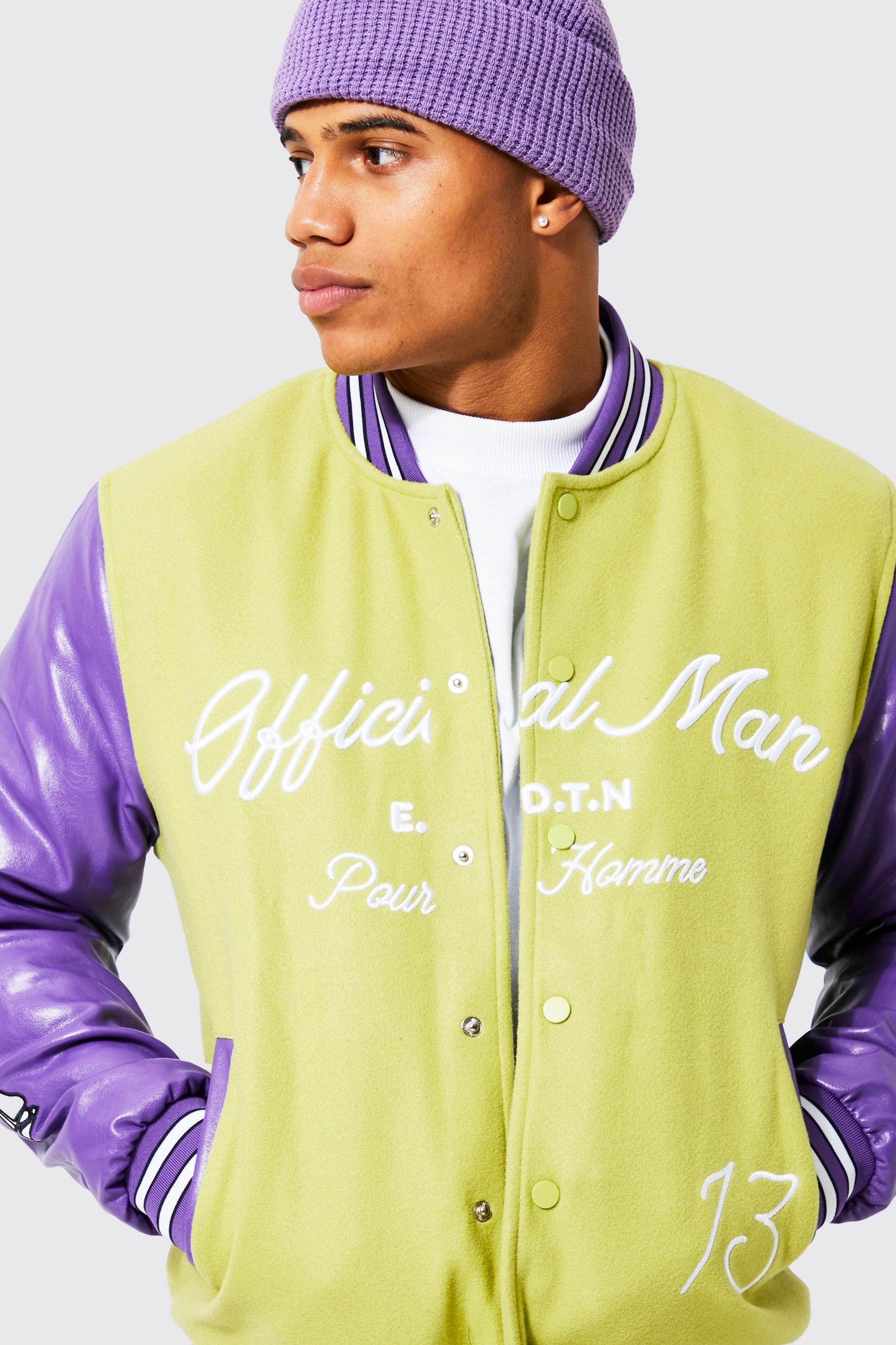 boohoo Mens Purple Back Wolf Detail Varsity Jacket - ShopStyle