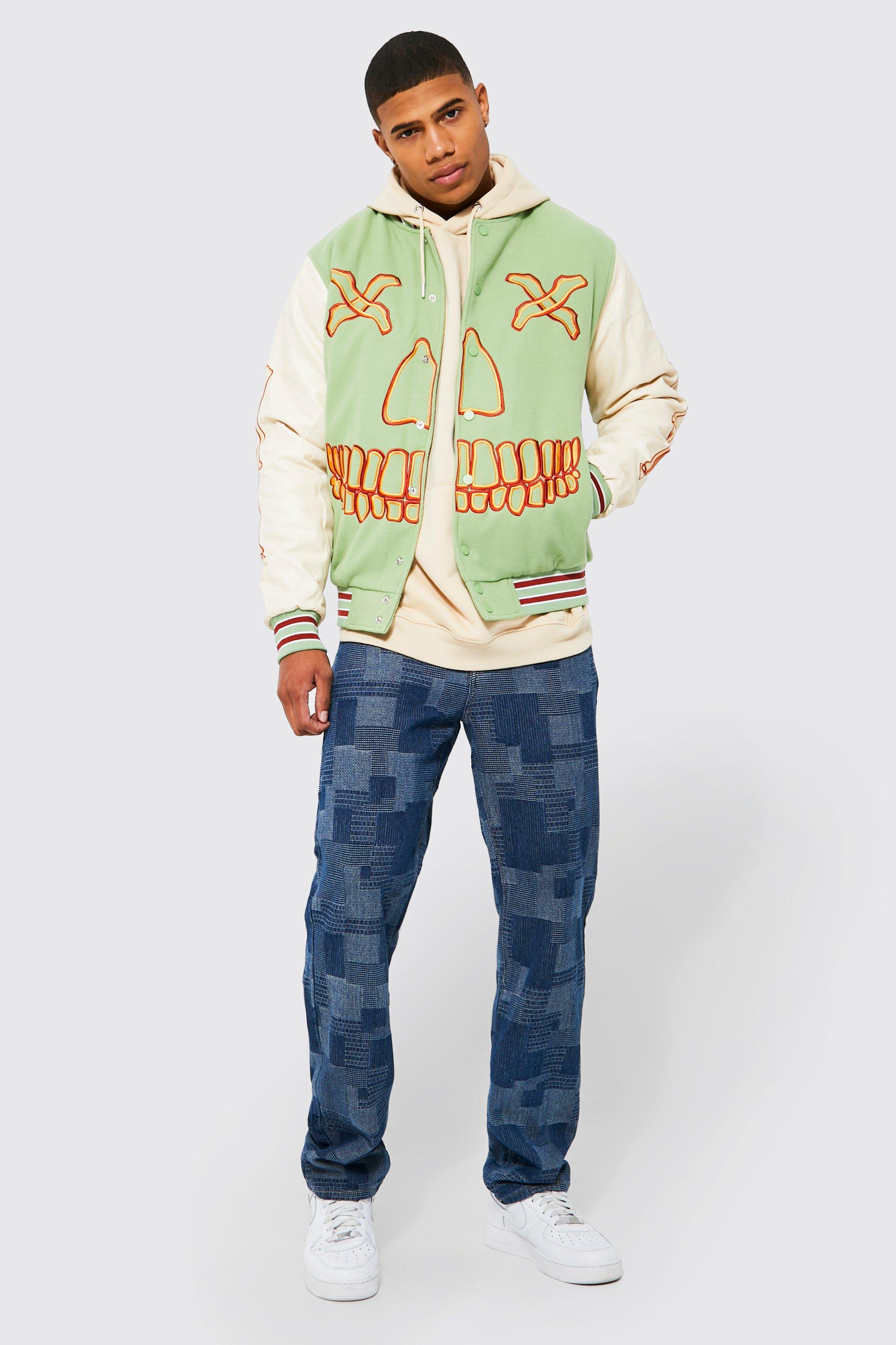 sage green varsity jacket