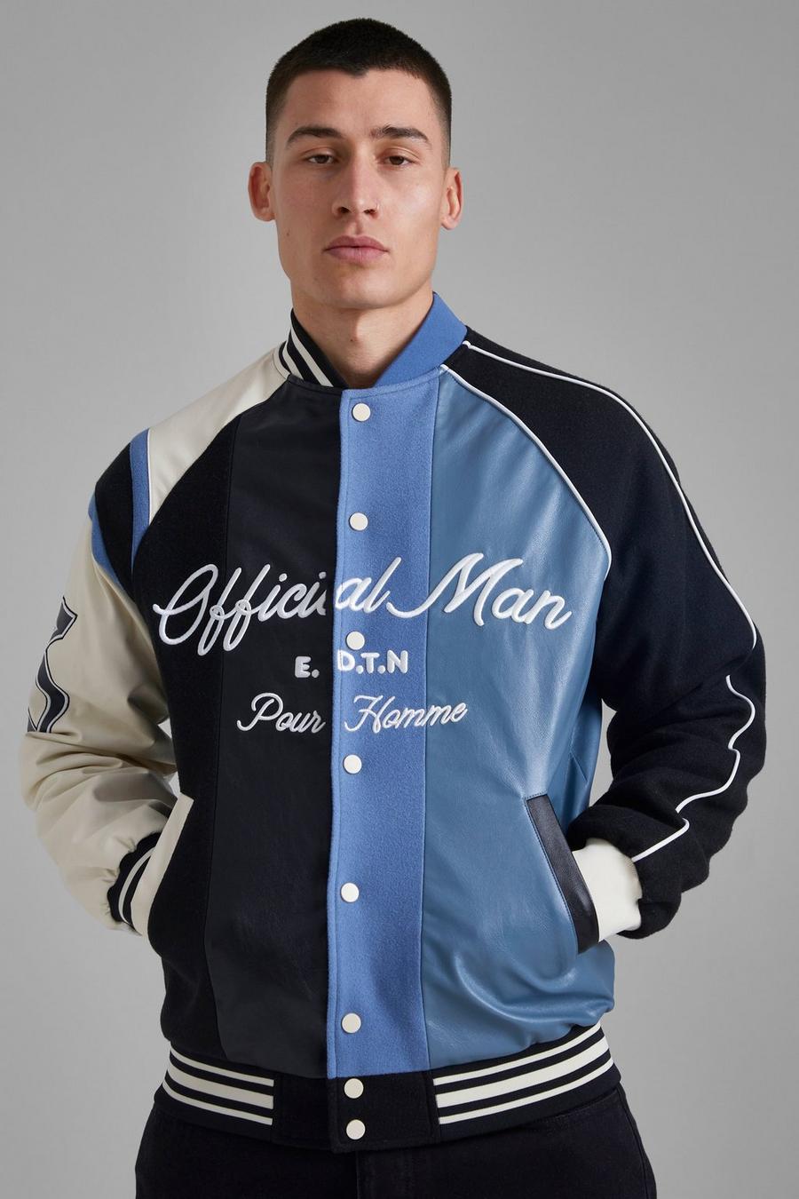 Bomber style universitaire bicolore - Official MAN, Blue bleu image number 1