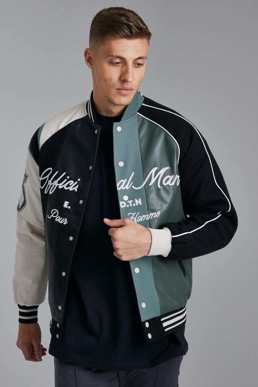 Bomber style universitaire bicolore - Official MAN, Green vert