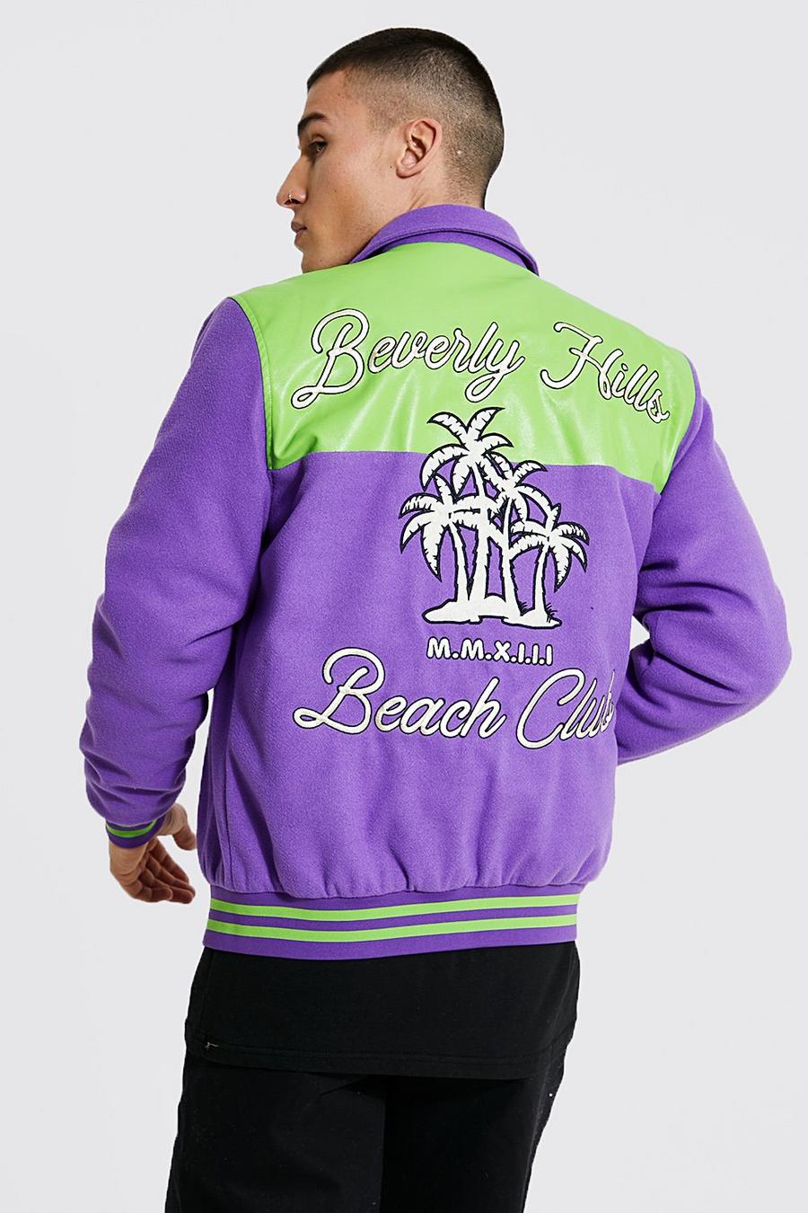 Lilac purple Colourblock Palm Springs Varsity Jacket 