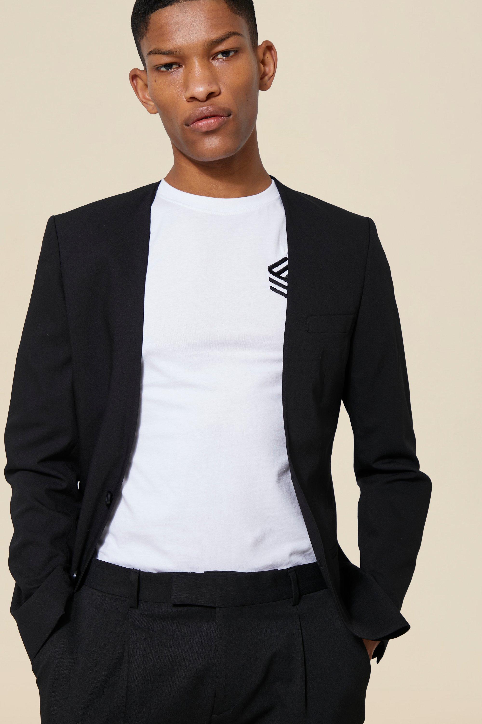 Collarless blazer clearance men