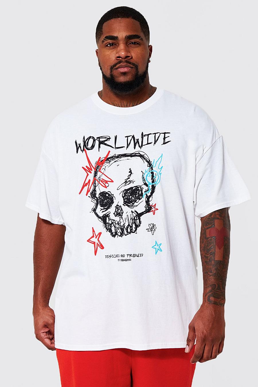 White Plus Skull Graffiti Print T-shirt image number 1