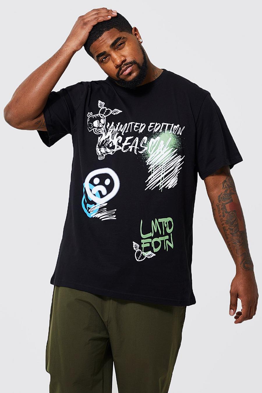 Black Plus Season Graffiti Drip Face T-shirt image number 1