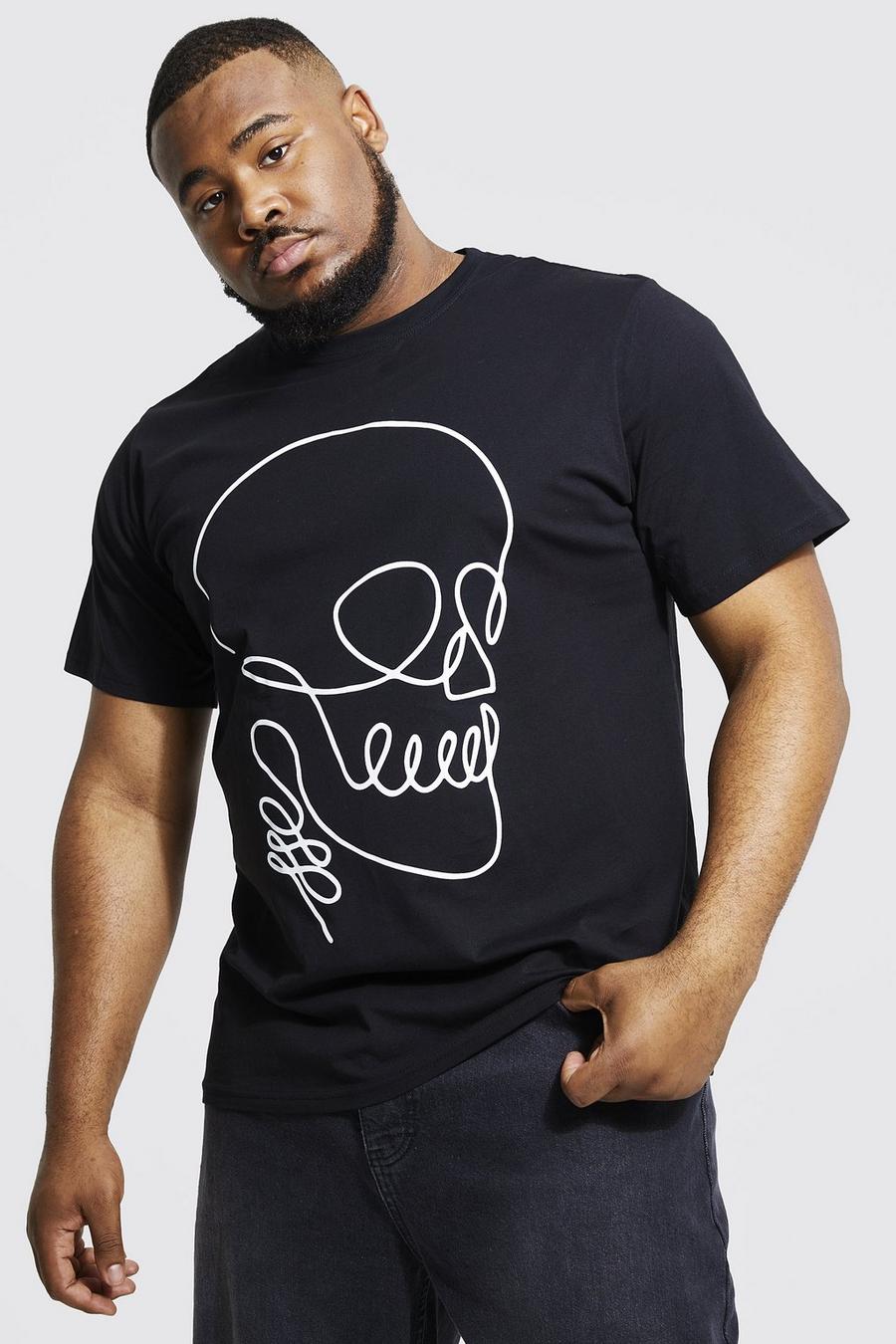 Black Plus Line Drawn Skull Print T-shirt image number 1