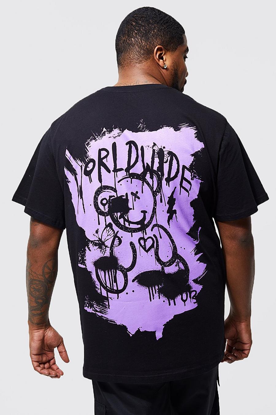 Black Plus Graffiti Teddy Back Print T-shirt image number 1