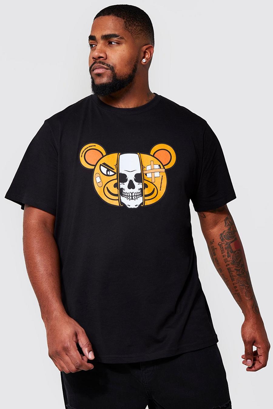 T-shirt Plus Size con grafica Teddy Skull, Black negro
