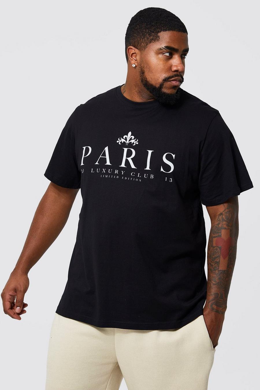 T-shirt Plus Size con scritta Paris Club, Black nero