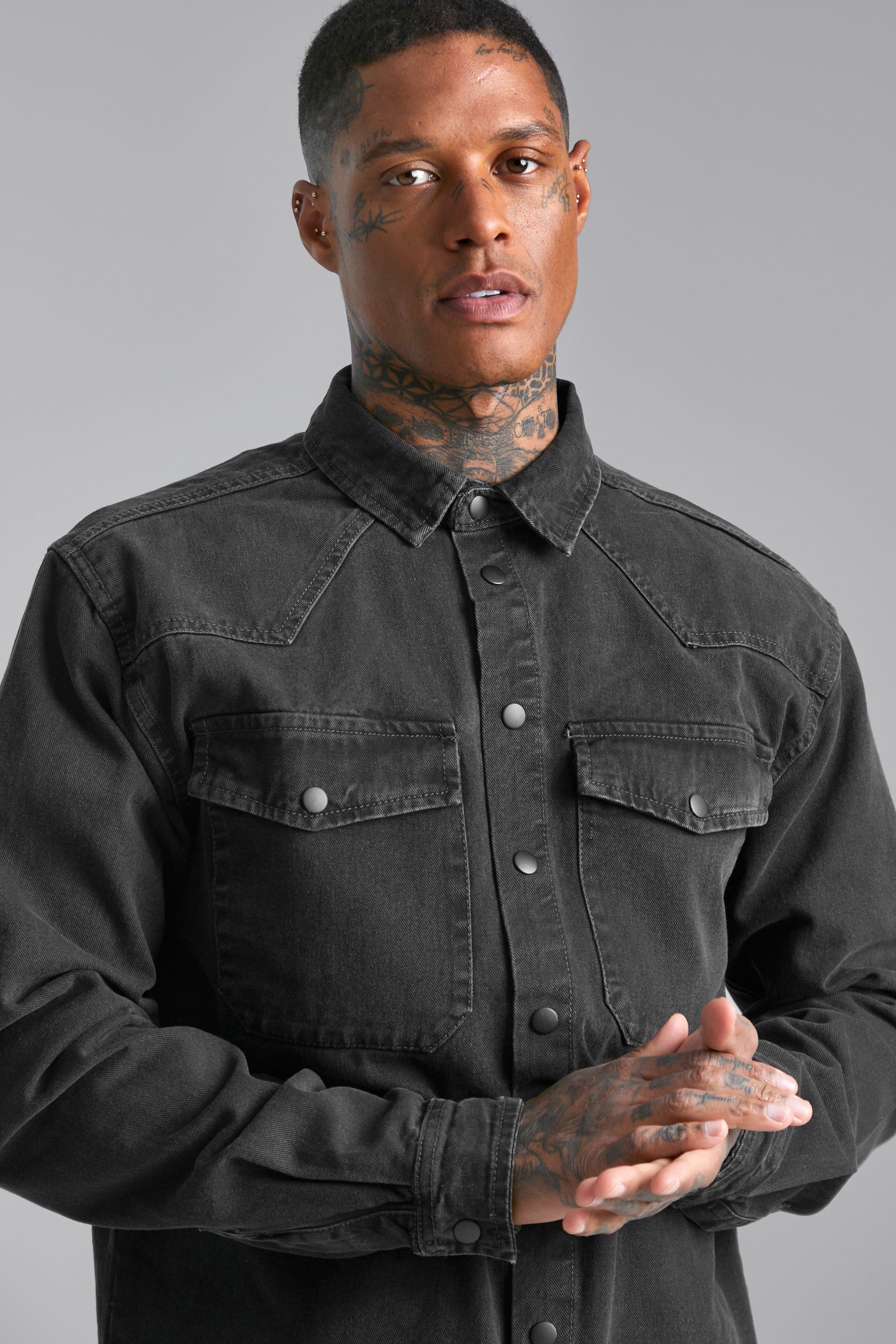 Charcoal grey cheap denim shirt