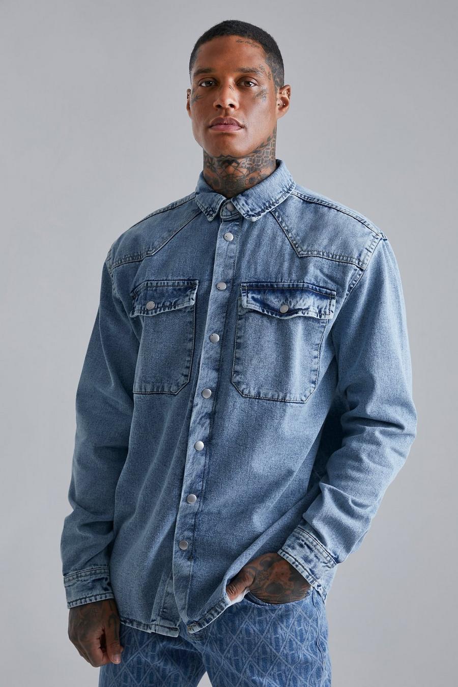 Light blue Oversize jeansskjorta med knappar image number 1