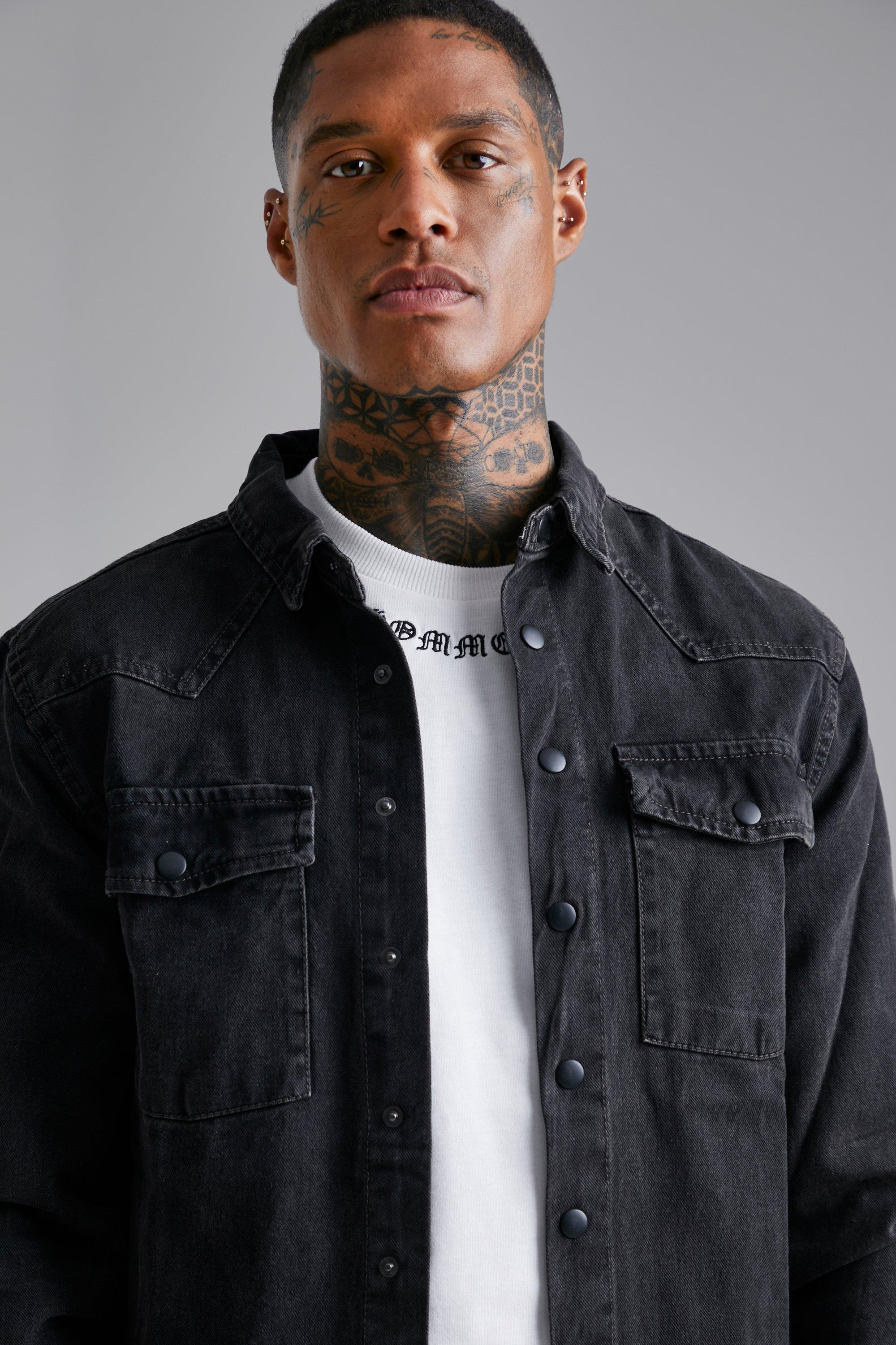 Slim fit black denim 2024 shirt