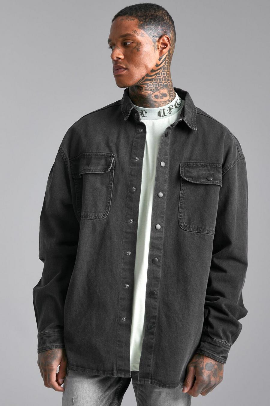 Camicia super oversize in denim, Charcoal image number 1