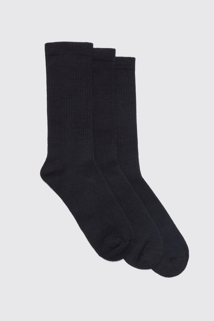 Black 3 Pack Plain Sport Socks image number 1