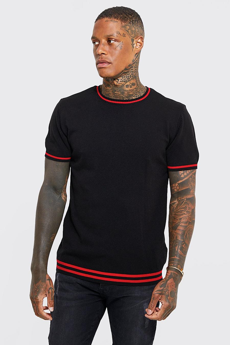 Black noir Knitted T-shirt With Stripes