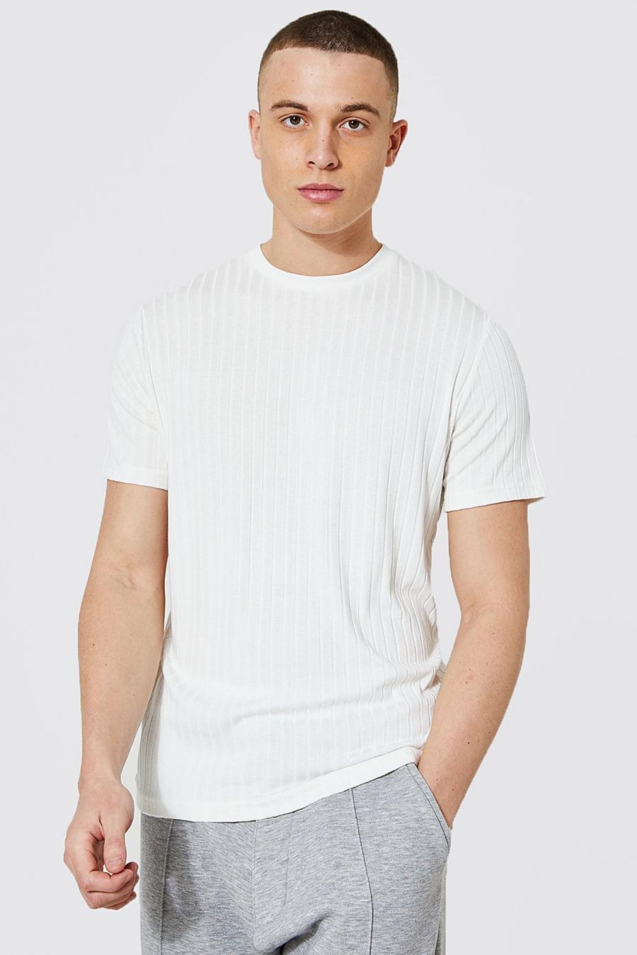 Cream white Ribbed Knitted T-shirt 