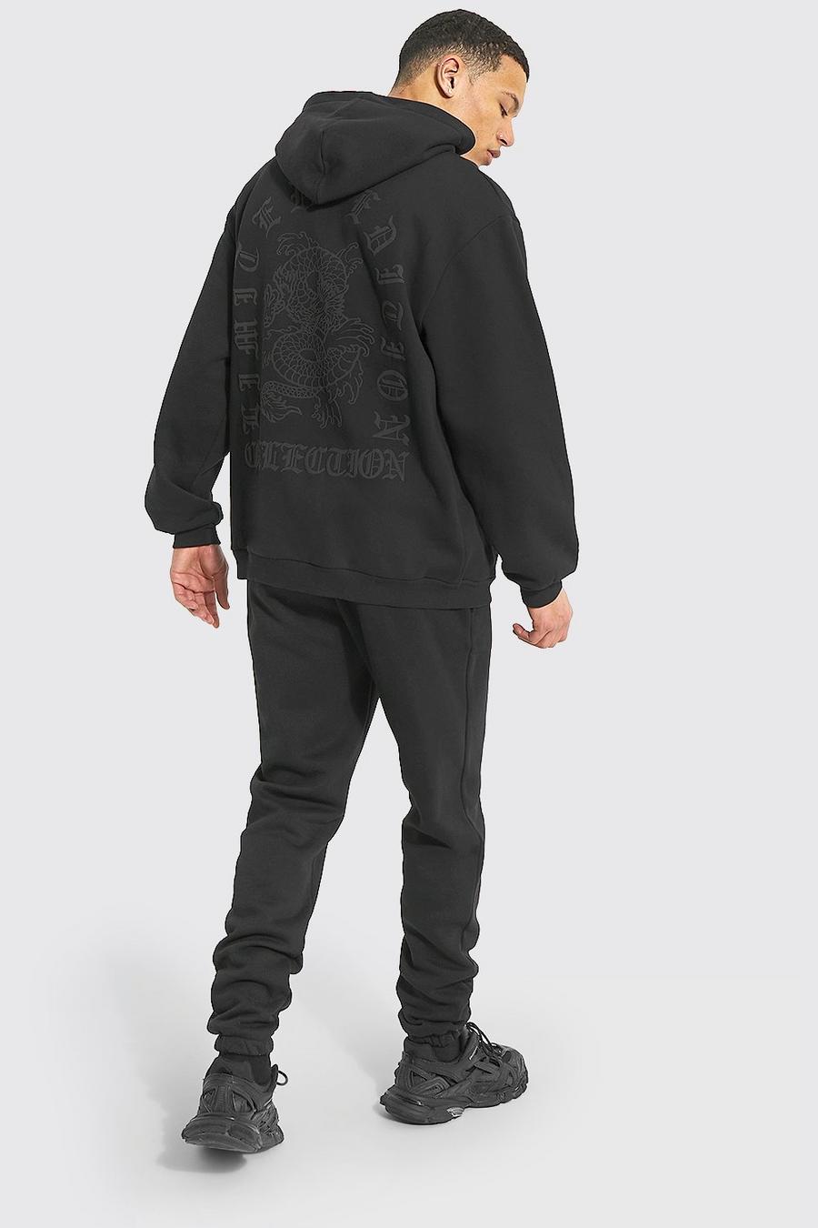 Black Tall Dragon 3d Zip Hooded Tracksuit image number 1
