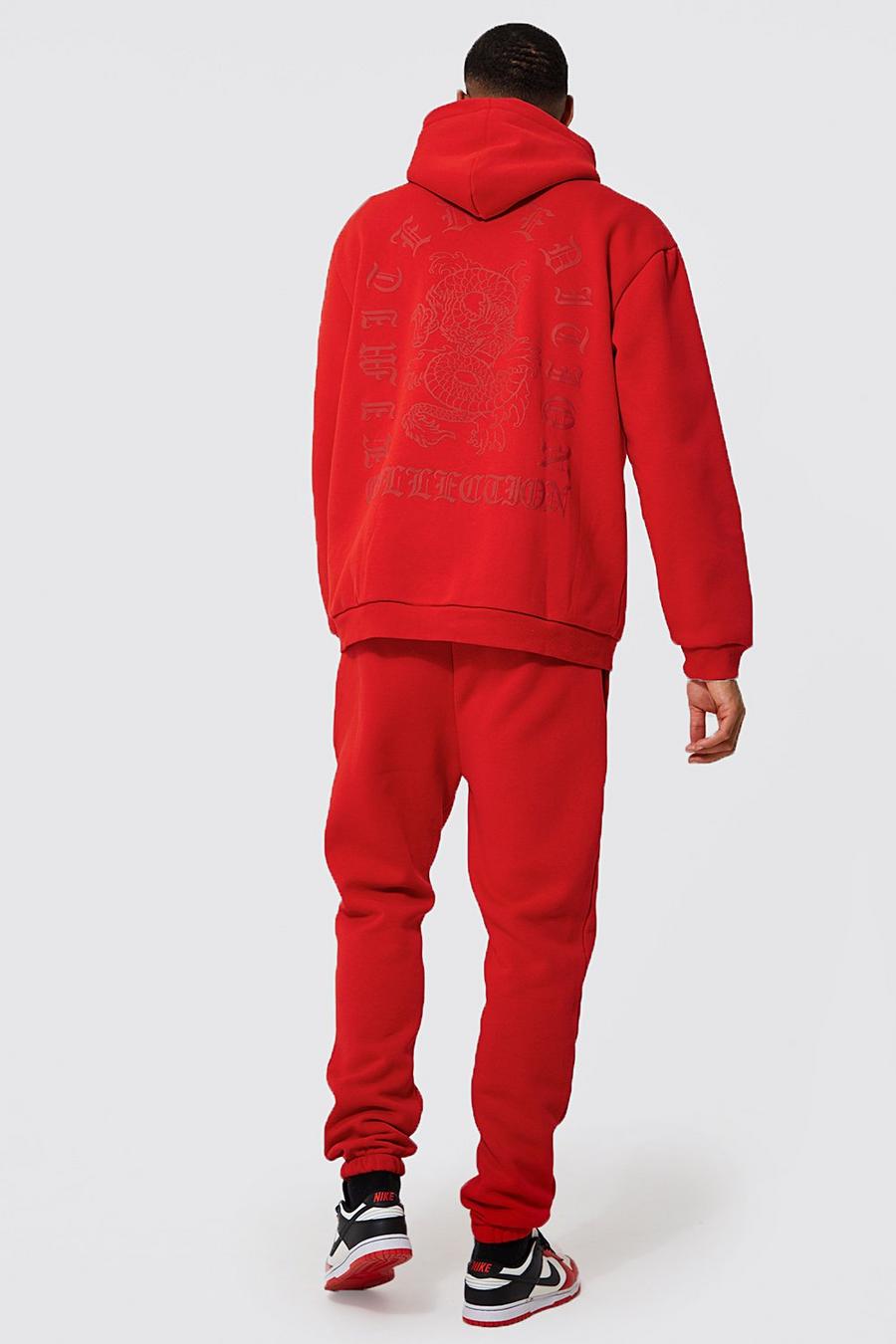 Red Tall Dragon 3d Zip Hooded Tracksuit image number 1