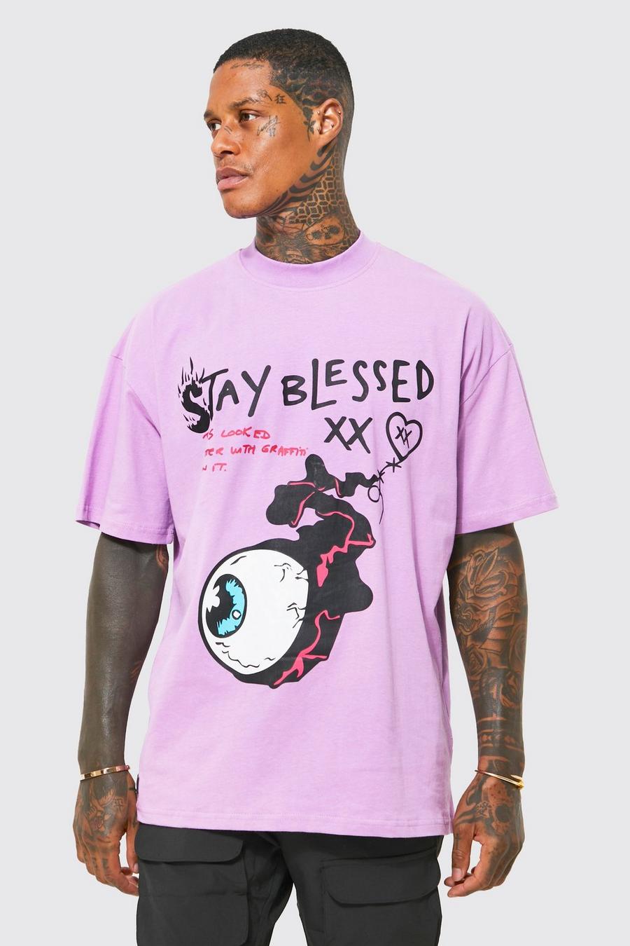 Purple Stay Blessed T-shirt med hög halsmudd image number 1