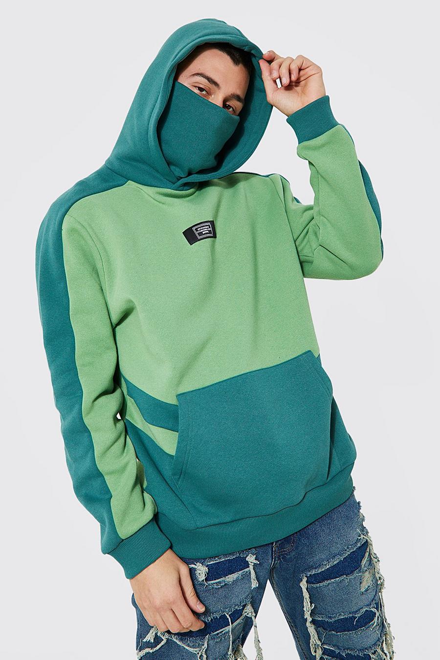 Sweat à capuche style color block avec cache-cou intégré - MAN, Sage green image number 1