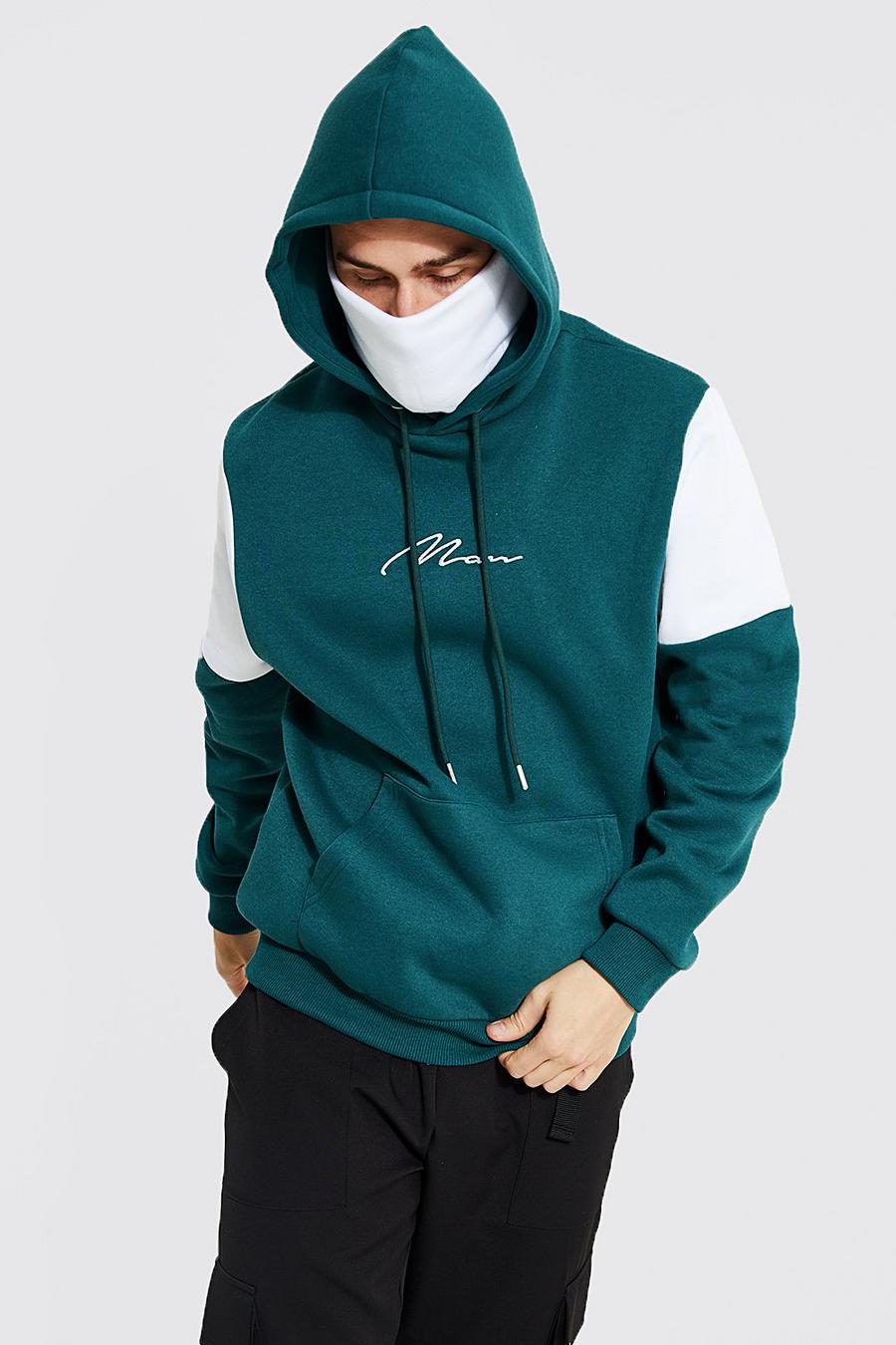 Man Signature Colorblock Hoodie mit Snood, Forest image number 1