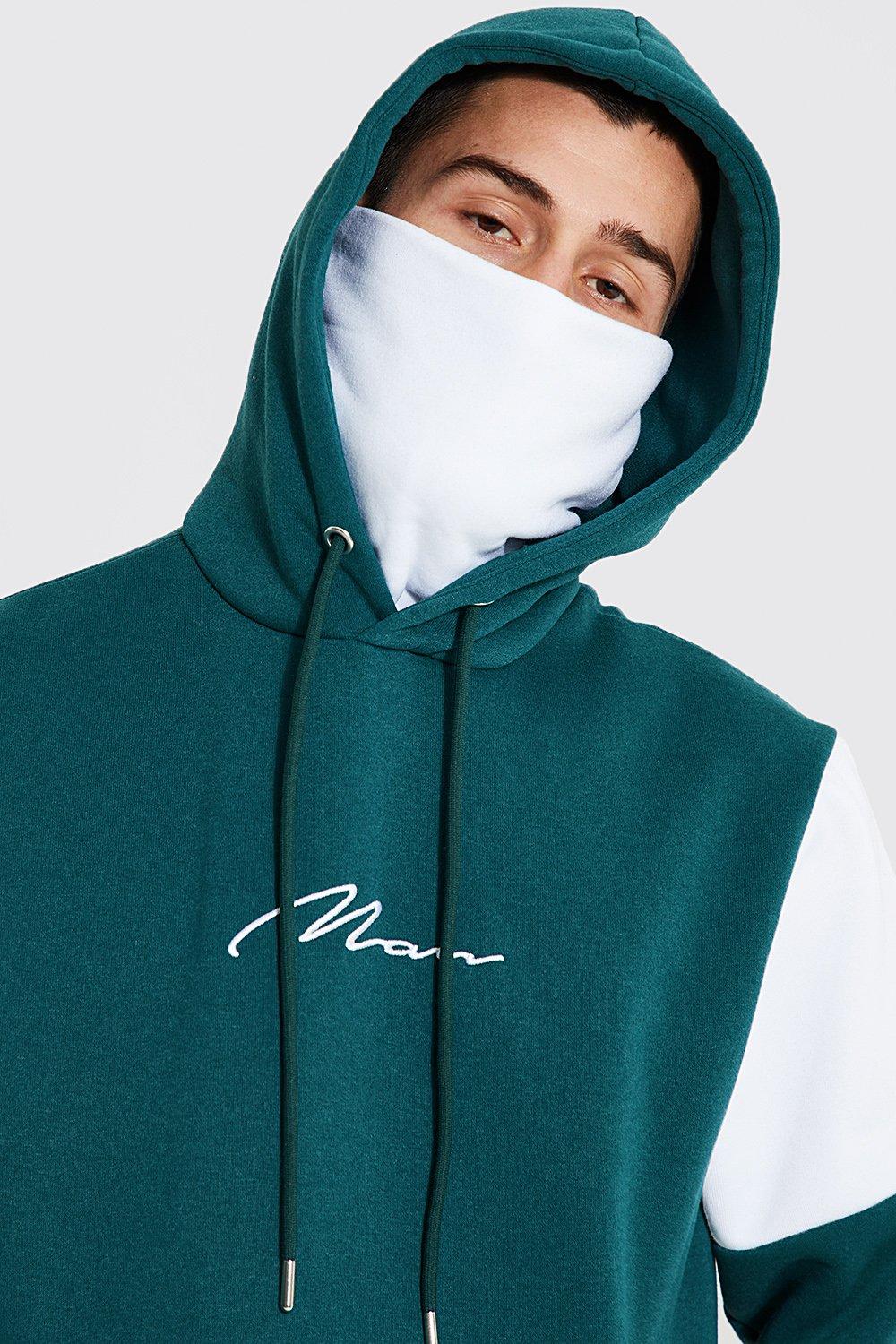 Man Signature Colourblock Snood Hoodie boohoo AU